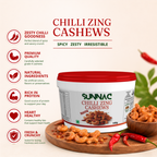 SUNNAC Chilli Zing Cashews – 140g | Roasted, Crunchy & Spicy Cashew Nuts