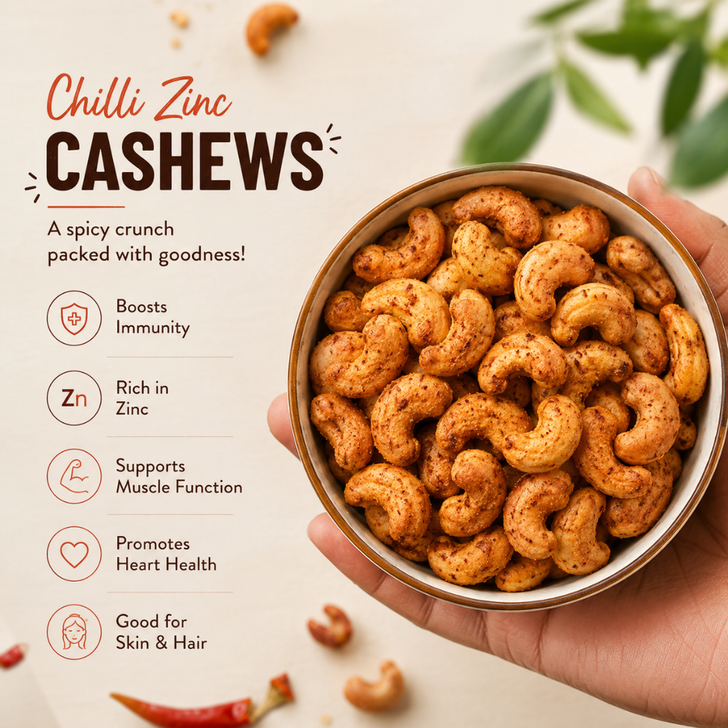 SUNNAC Chilli Zing Cashews – 140g | Roasted, Crunchy & Spicy Cashew Nuts