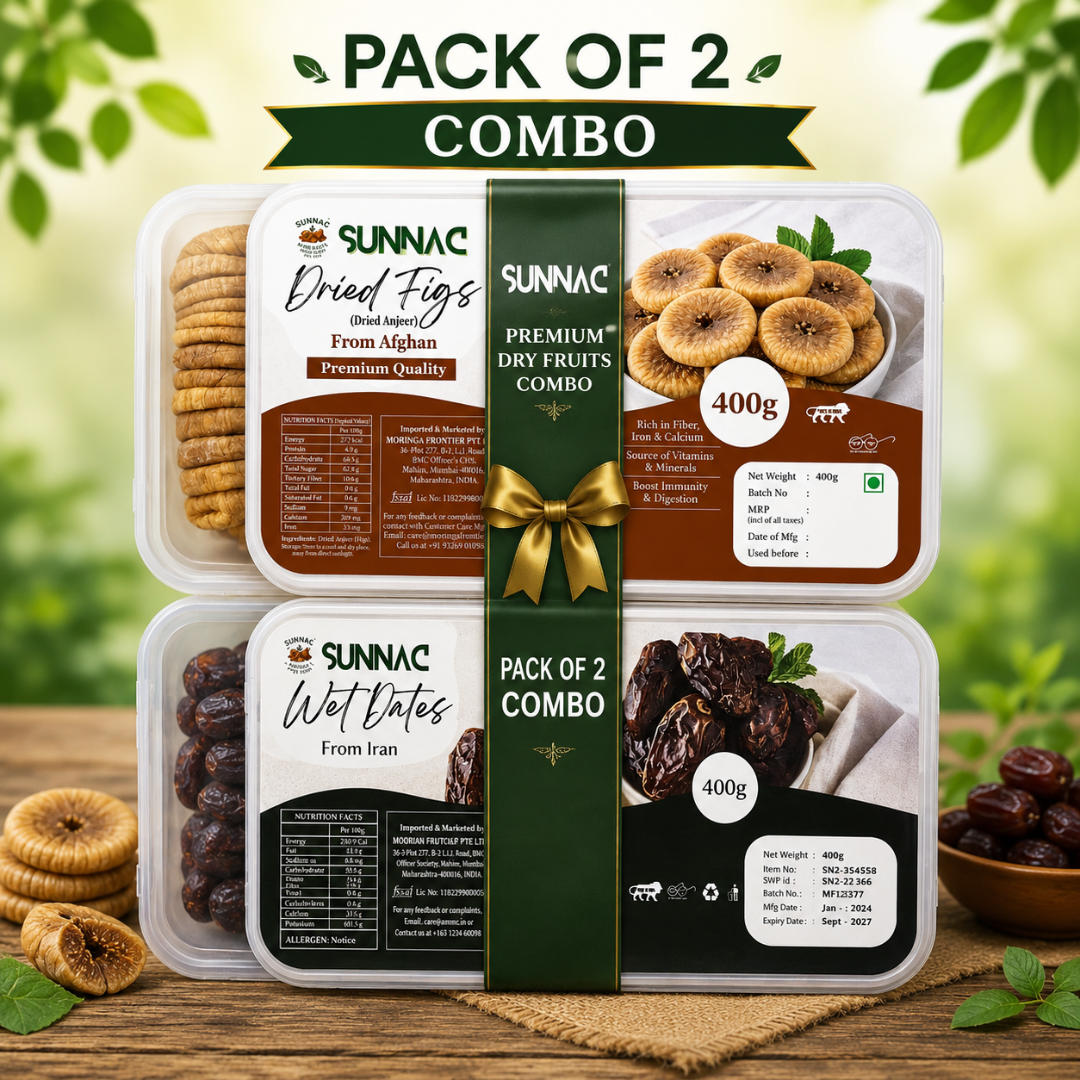 SUNNAC Premium Dry Fruit Combo – Dried Figs (Anjeer) & Wet Dates | Pack of 2 | 400g Each| Total 800 g