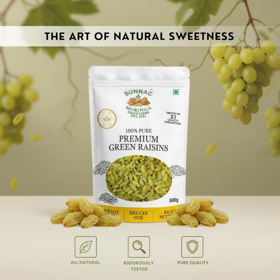 SUNNAC Premium Green Raisins (Kishmish) – 500g | Naturally Sweet, Soft & Juicy