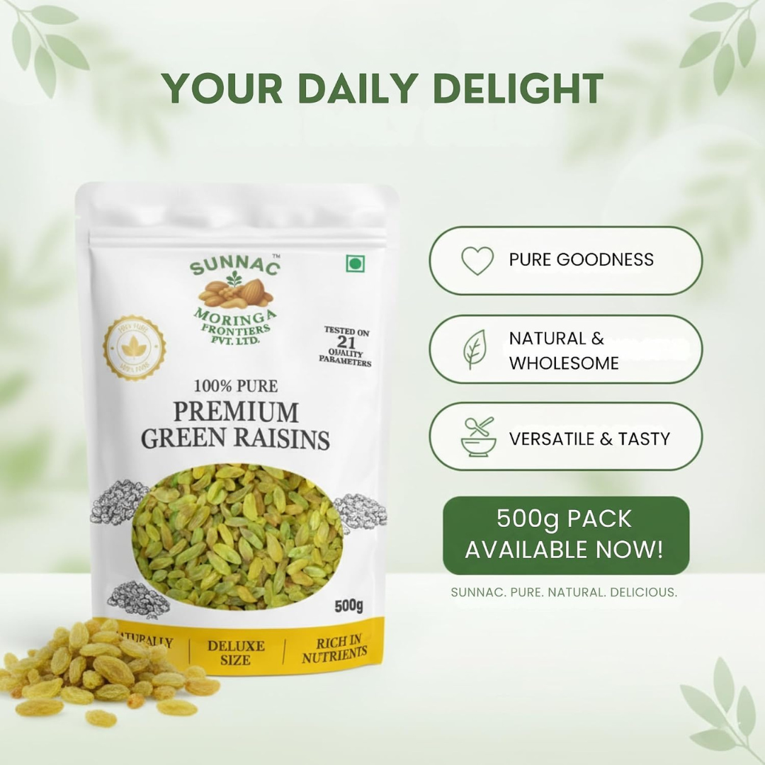 SUNNAC Premium Green Raisins (Kishmish) – 500g | Naturally Sweet, Soft & Juicy