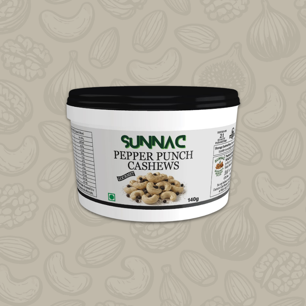 SUNNAC Roasted Cashew Nuts with Black Pepper – 140g | Crunchy, Bold & Pepper Flavoured