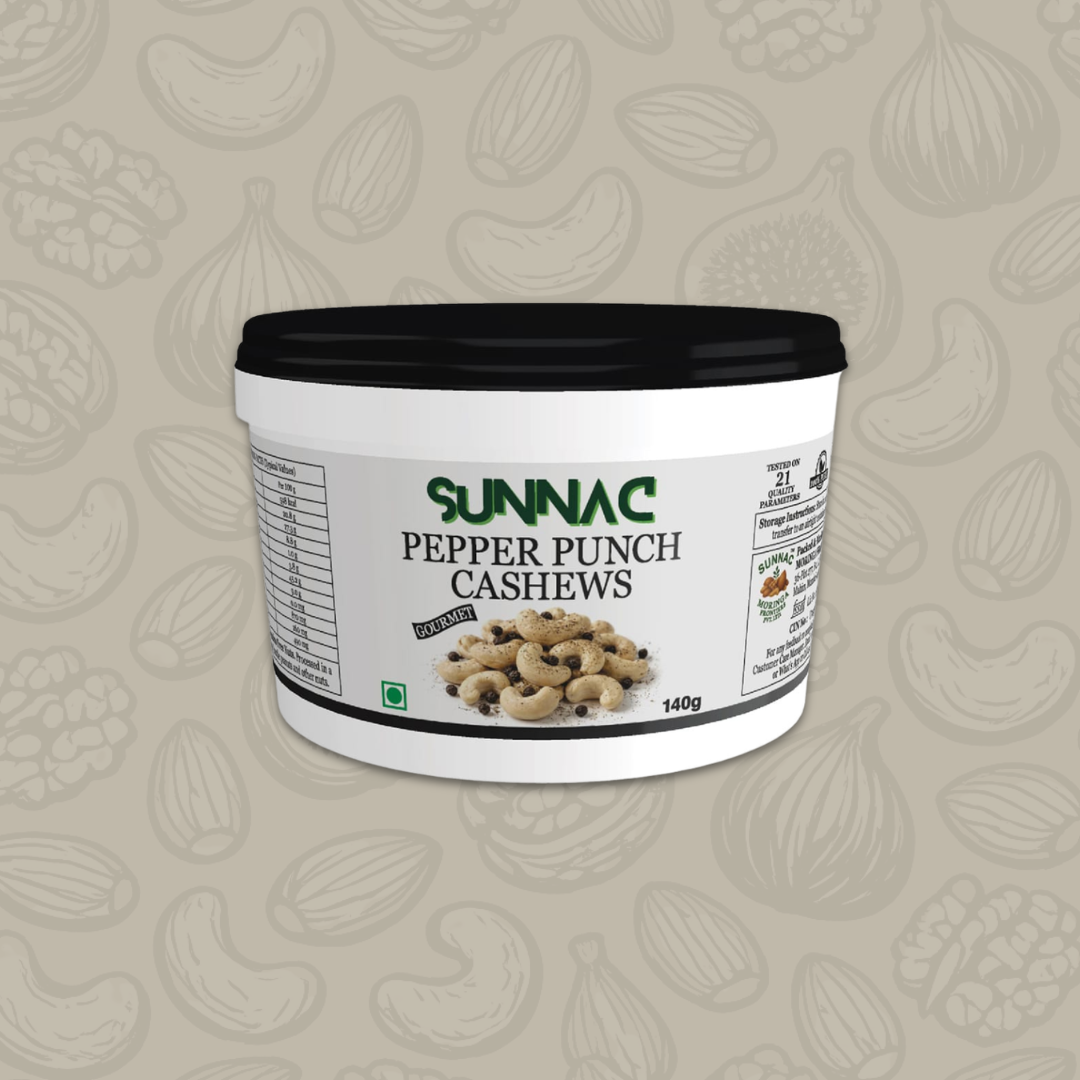 SUNNAC Roasted Cashew Nuts with Black Pepper – 140g | Crunchy, Bold & Pepper Flavoured