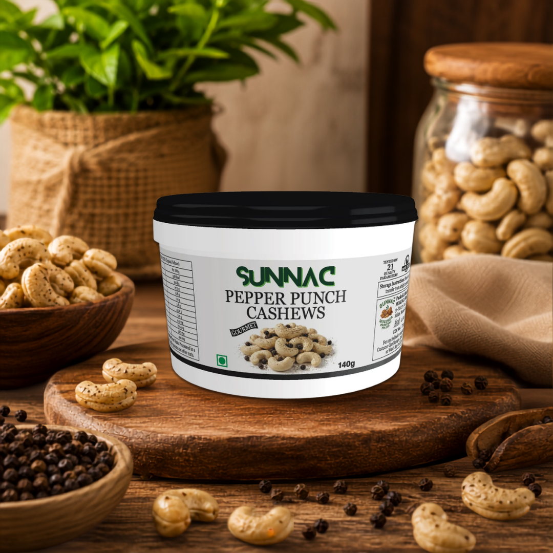 SUNNAC Roasted Cashew Nuts with Black Pepper – 140g | Crunchy, Bold & Pepper Flavoured