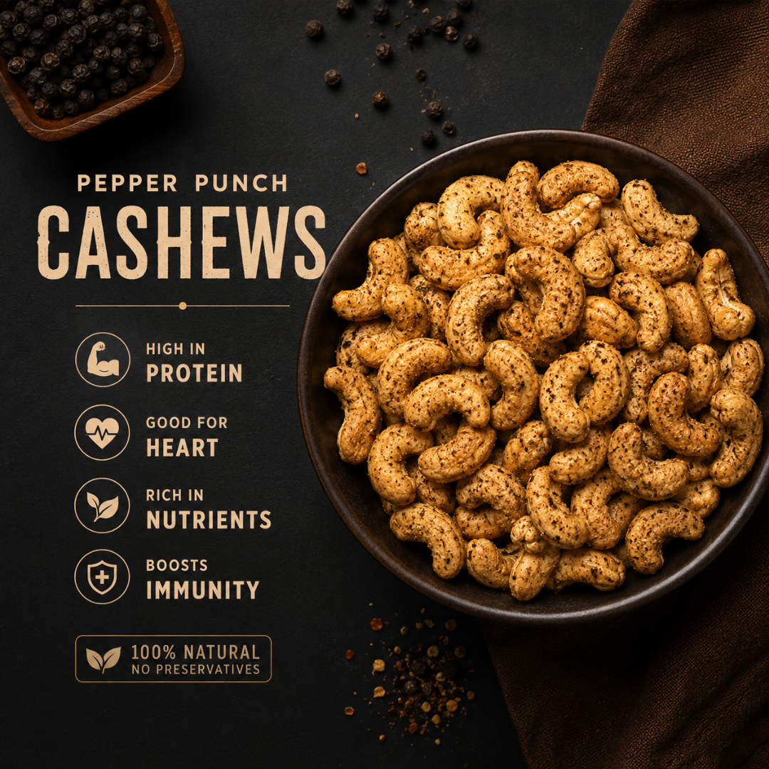 SUNNAC Roasted Cashew Nuts with Black Pepper – 140g | Crunchy, Bold & Pepper Flavoured