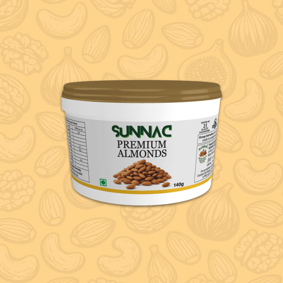 SUNNAC Premium California Almonds (Badam) – 140g | Big Size, Crunchy & Fresh