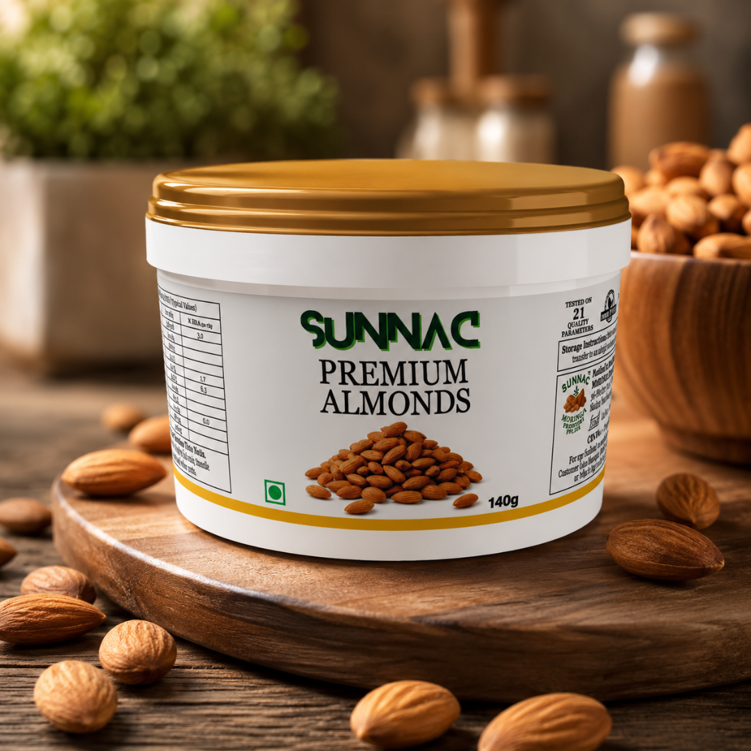 SUNNAC Premium California Almonds (Badam) – 140g | Big Size, Crunchy & Fresh