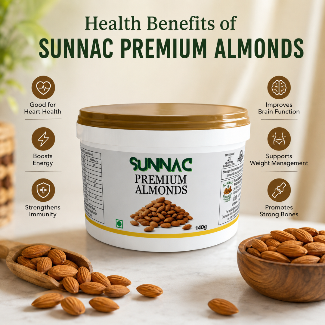 SUNNAC Premium California Almonds (Badam) – 140g | Big Size, Crunchy & Fresh