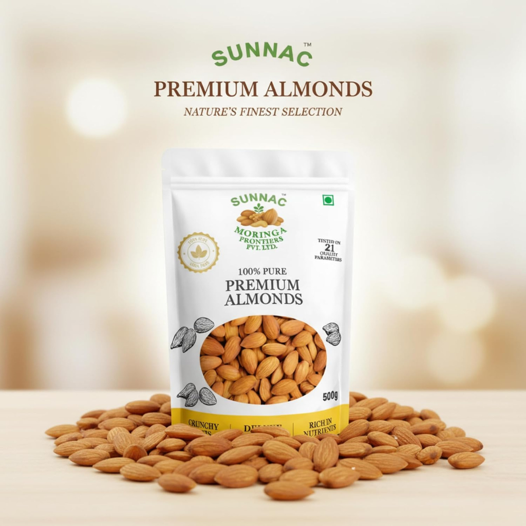 SUNNAC Premium California Almonds (Badam) – 140g | Big Size, Crunchy & Fresh