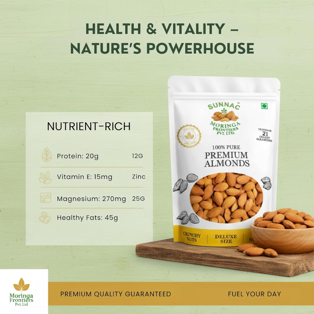 SUNNAC Premium California Almonds (Badam) – 140g | Big Size, Crunchy & Fresh