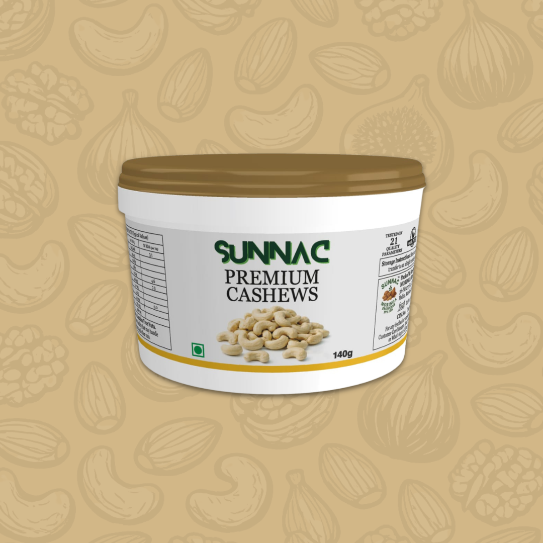 SUNNAC Premium Whole Cashews (Kaju) – 140g | Fresh, Crunchy & Handpicked