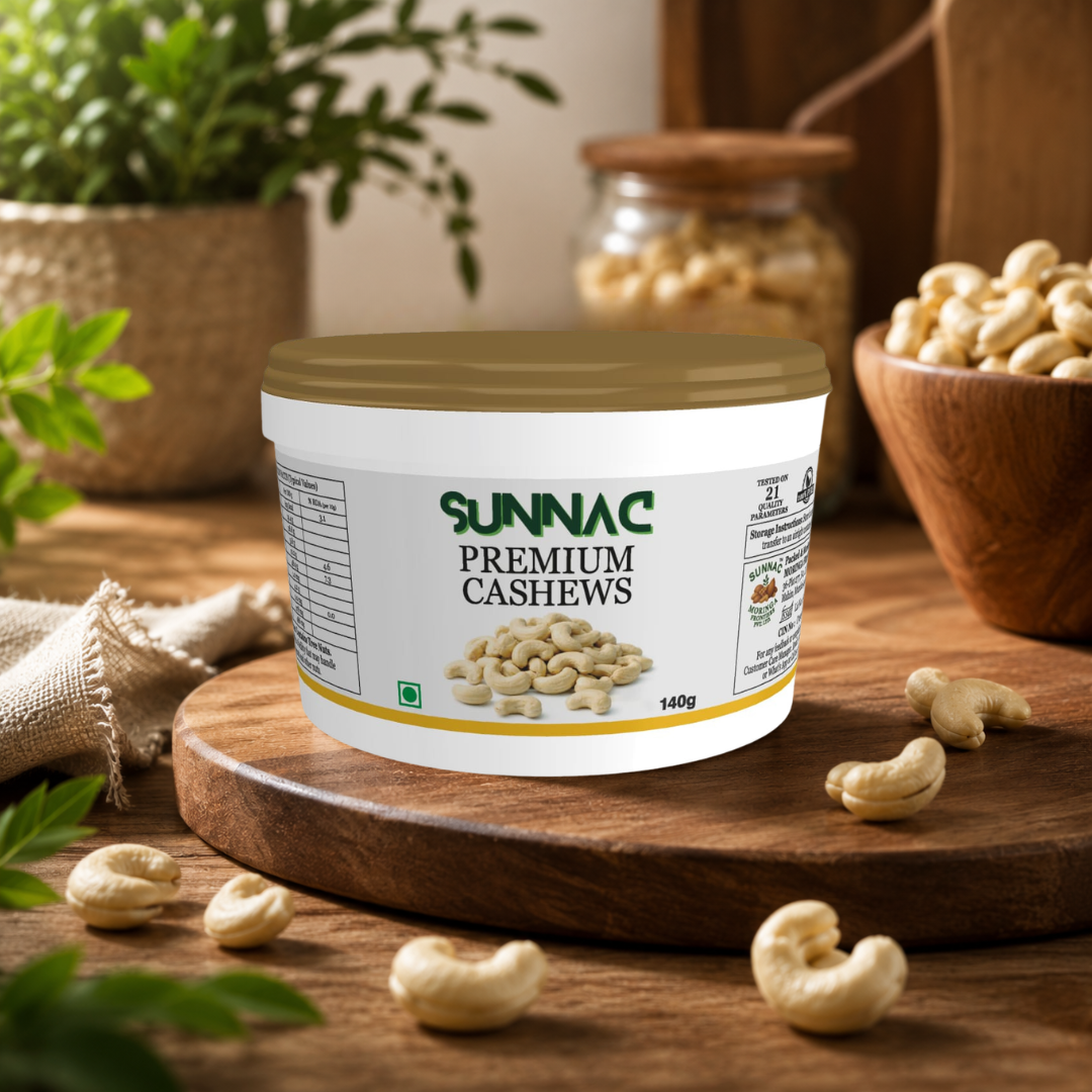SUNNAC Premium Whole Cashews (Kaju) – 140g | Fresh, Crunchy & Handpicked