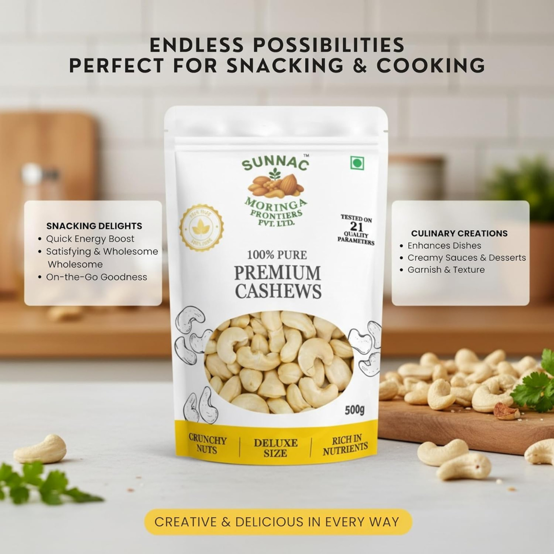 SUNNAC Premium Whole Cashews (Kaju) – 140g | Fresh, Crunchy & Handpicked