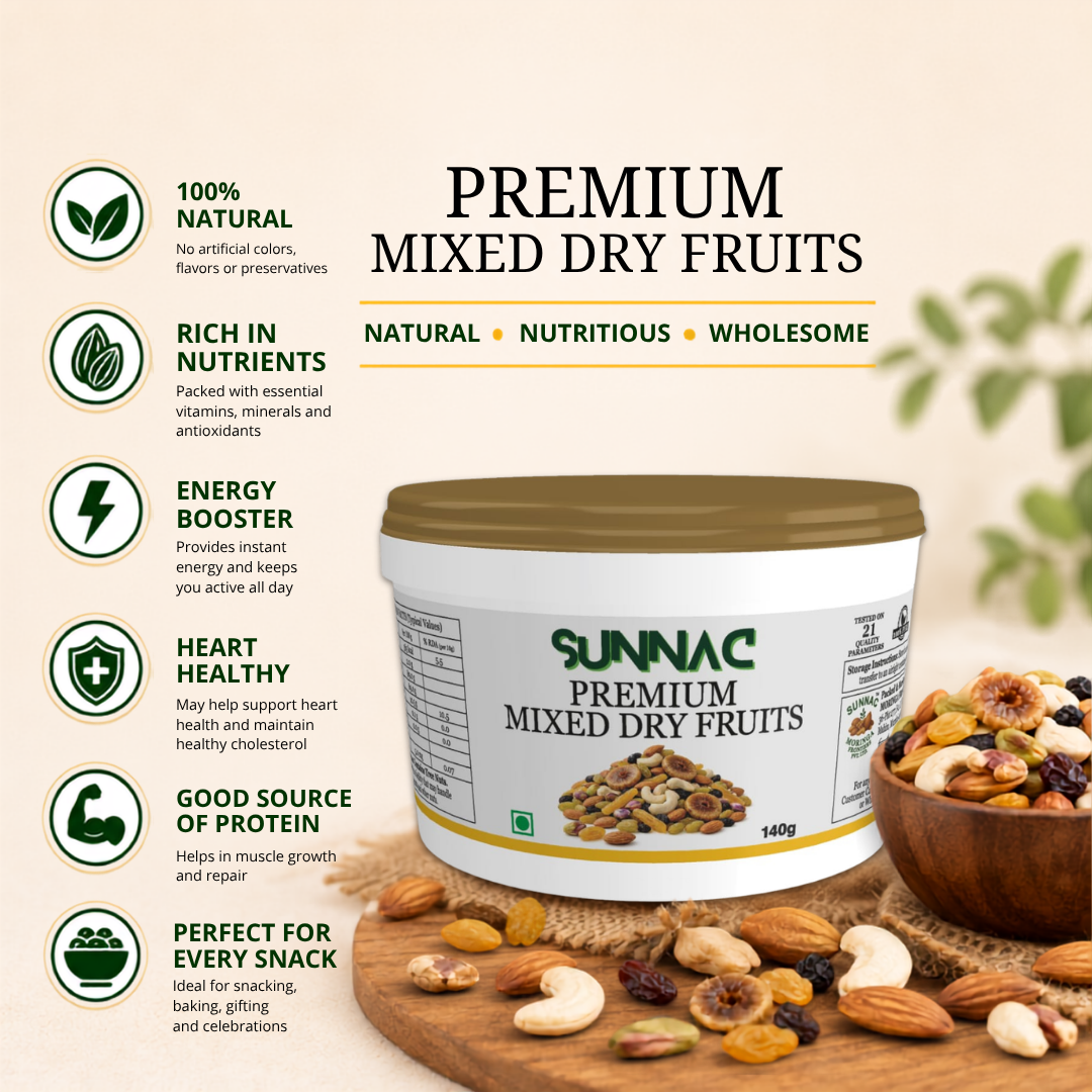 SUNNAC Premium Mixed Dry Fruits – 140g | Healthy, Crunchy & Nutritious Mix