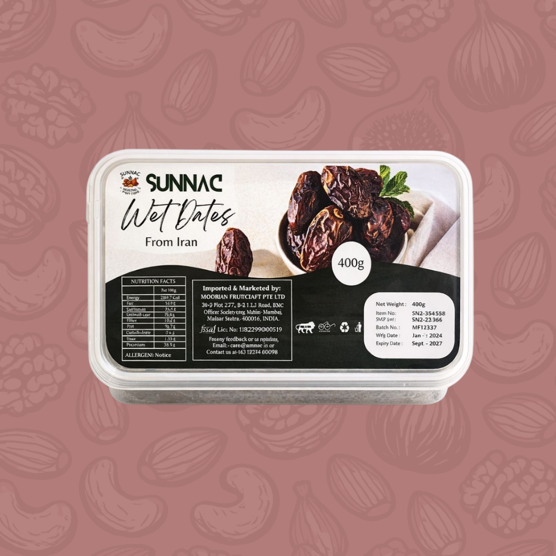 SUNNAC Premium Wet Dates – 400g | Soft & Juicy Khajur | Naturally Sweet & Fiber Rich
